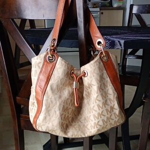 Michael Kors Cream and Brown Shoulder Bag